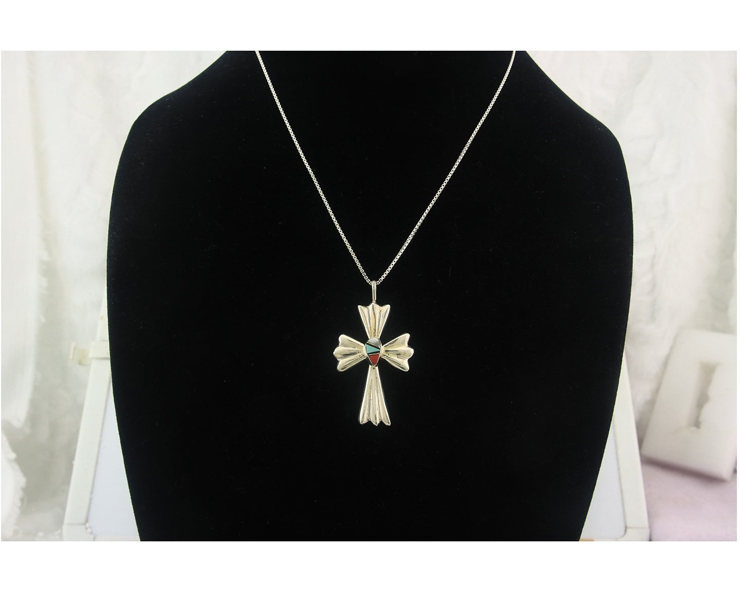 Navajo Cross Necklace Sterling Silver Authentic Natural Gemstones Signed M