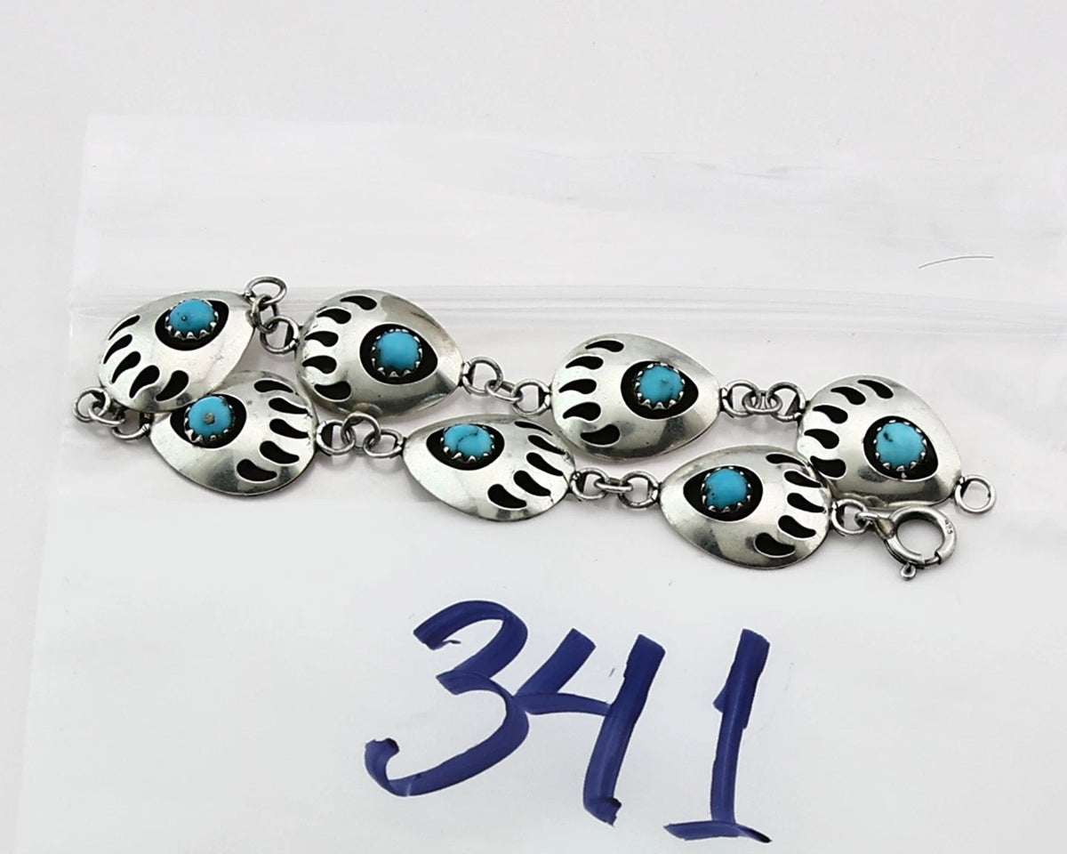 Navajo Paw Link Bracelet Sterling Silver Vintage Native Artist C.80's 7.5 in