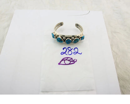 Navajo Cuff Bracelet Sterling Silver Blue Nugget Turquoise Vintage Signed JR