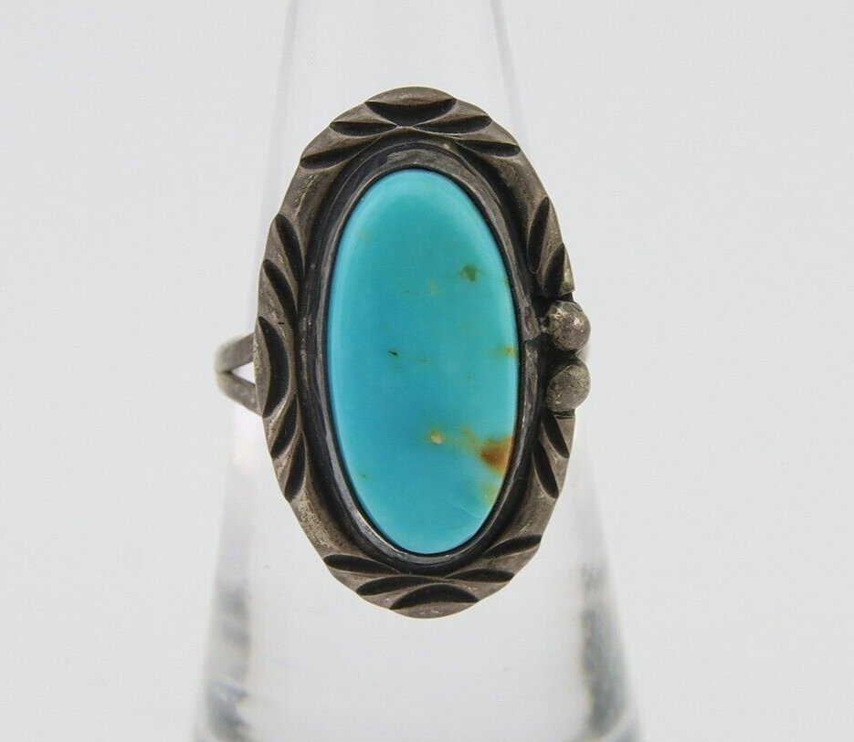 Navajo Handmade Ring 925 Silver Natural Turquoise Native Artist C.80's