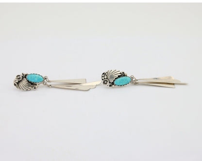 Navajo Dangle Earrings 925 Silver Natural Blue Turquoise Artist Signed M.S. C80s