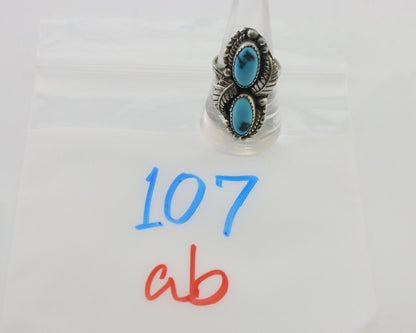 Navajo Ring 925 Silver Sleeping Beauty Turquoise Signed Sharon Cisco C.80's