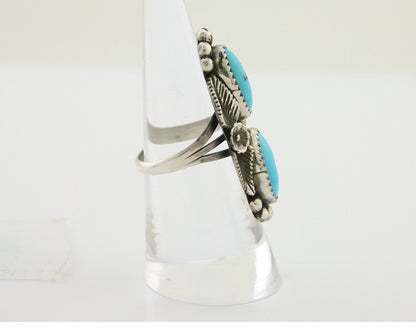 Navajo Ring 925 Silver Natural Blue Turquoise Native Artist Signed SC C.80's