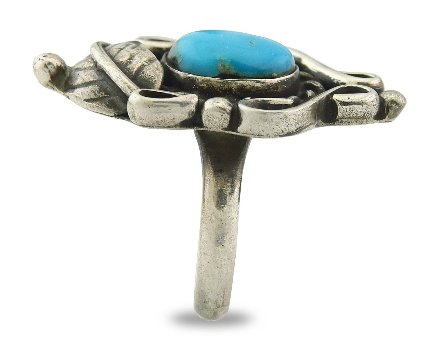 Traditional Navajo Ring Sterling Silver Authentic Turquoise Signed JM Size 6.75