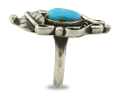 Traditional Navajo Ring Sterling Silver Authentic Turquoise Signed JM Size 6.75