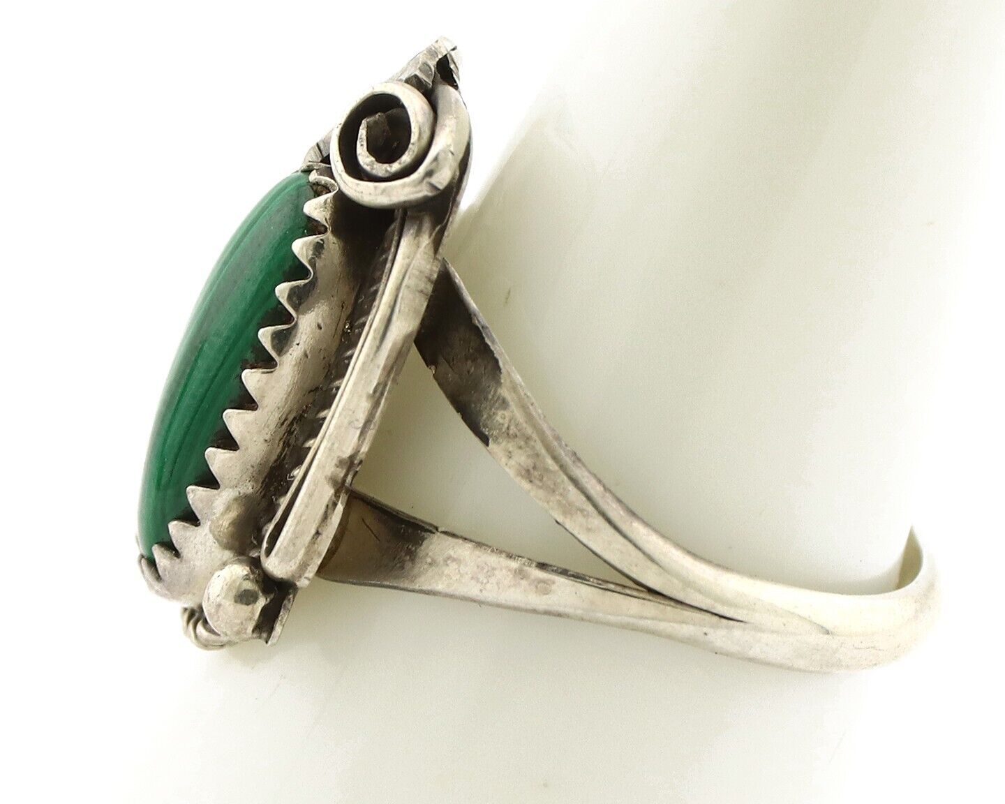 Navajo Ring 925 Silver Natural Mined Malachite Artist Signed Justin Morris C.80s