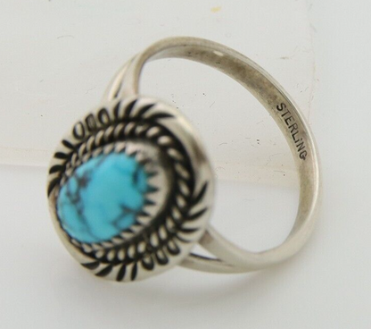 Navajo Hand Stamped Ring 925 Silver Natural Turquoise Native Artist C.80's
