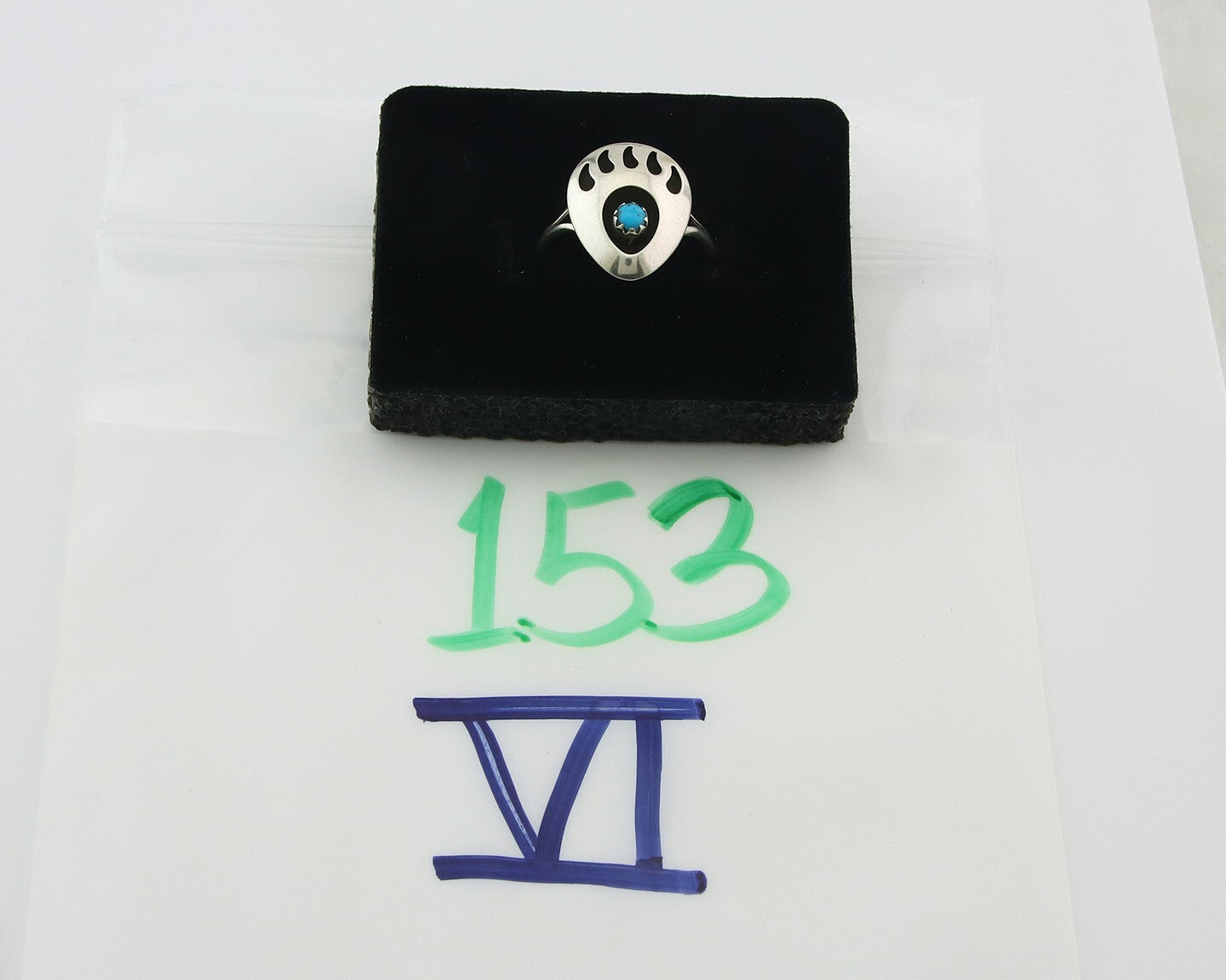 Navajo Paw Ring Sterling Silver Authentic Turquoise Handmade Size 7.75