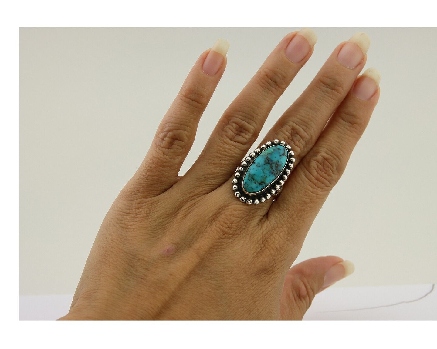 Navajo Shield Ring 925 Silver Arizona Turquoise Native Artist C.80's