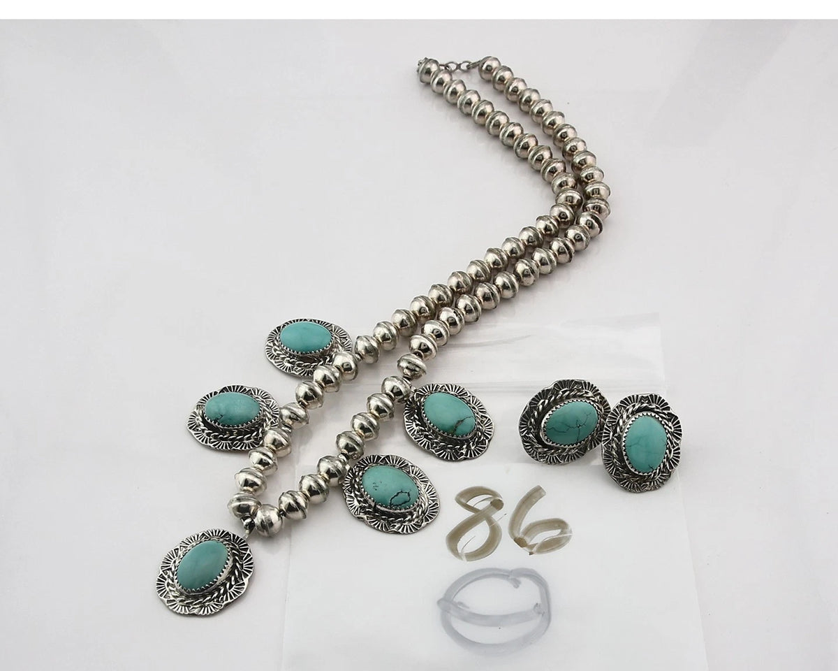 Navajo Necklace Earring Set Sterling Silver Vintage Handmade Signed Snail C.80's