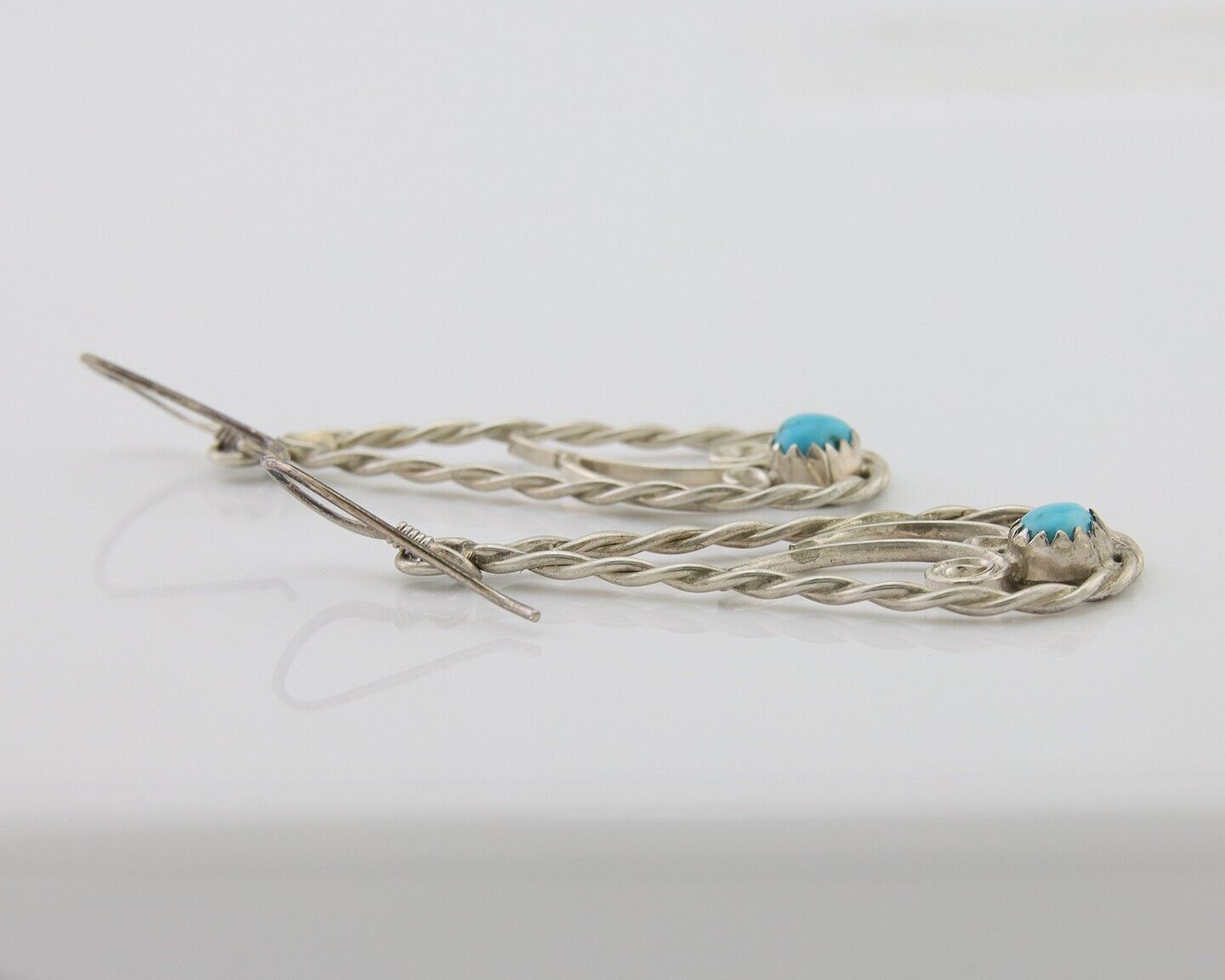 Navajo Dangle Earrings 925 Silver Natural Turquoise Artist Signed JB C.80's