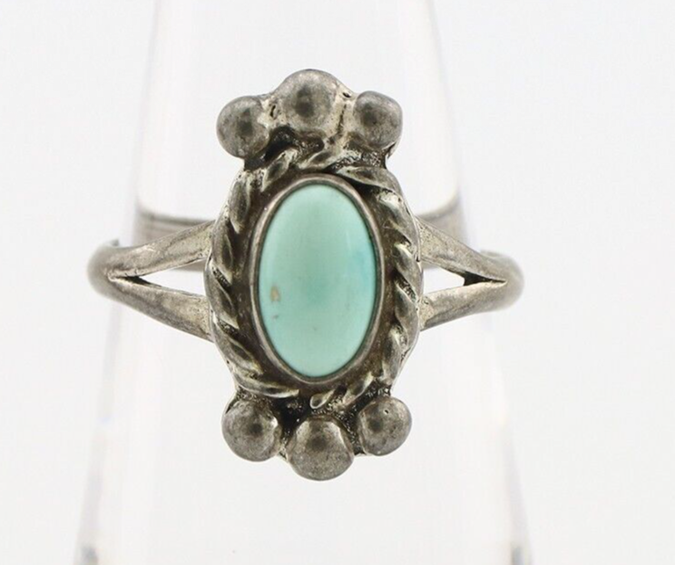 Navajo Ring 925 Silver Natural Blue Turquoise Native American Artist C.1980's