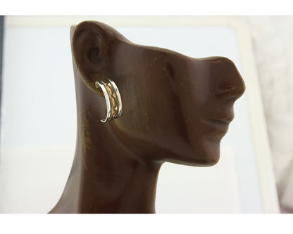 Navajo Hoop Earrings Sterling Silver & Gold Vintage Handmade Signed E