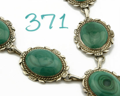 C.80-90's Navajo Signed TALHAT .925 SOLID Silver Natural Malachite Necklace