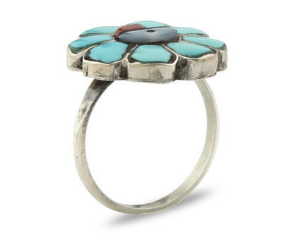 Vintage Zuni Ring 925 Sterling Silver Gemstone Signed V&N Edsitty Size 8.5