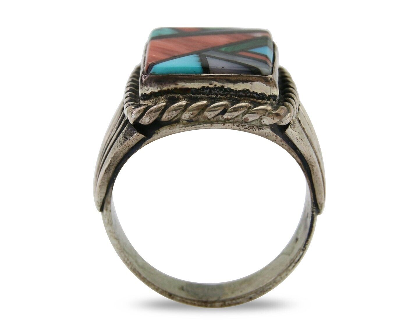 Navajo Ring 925 Silver Natural Gemstones Signed C Montoya Size 10.5