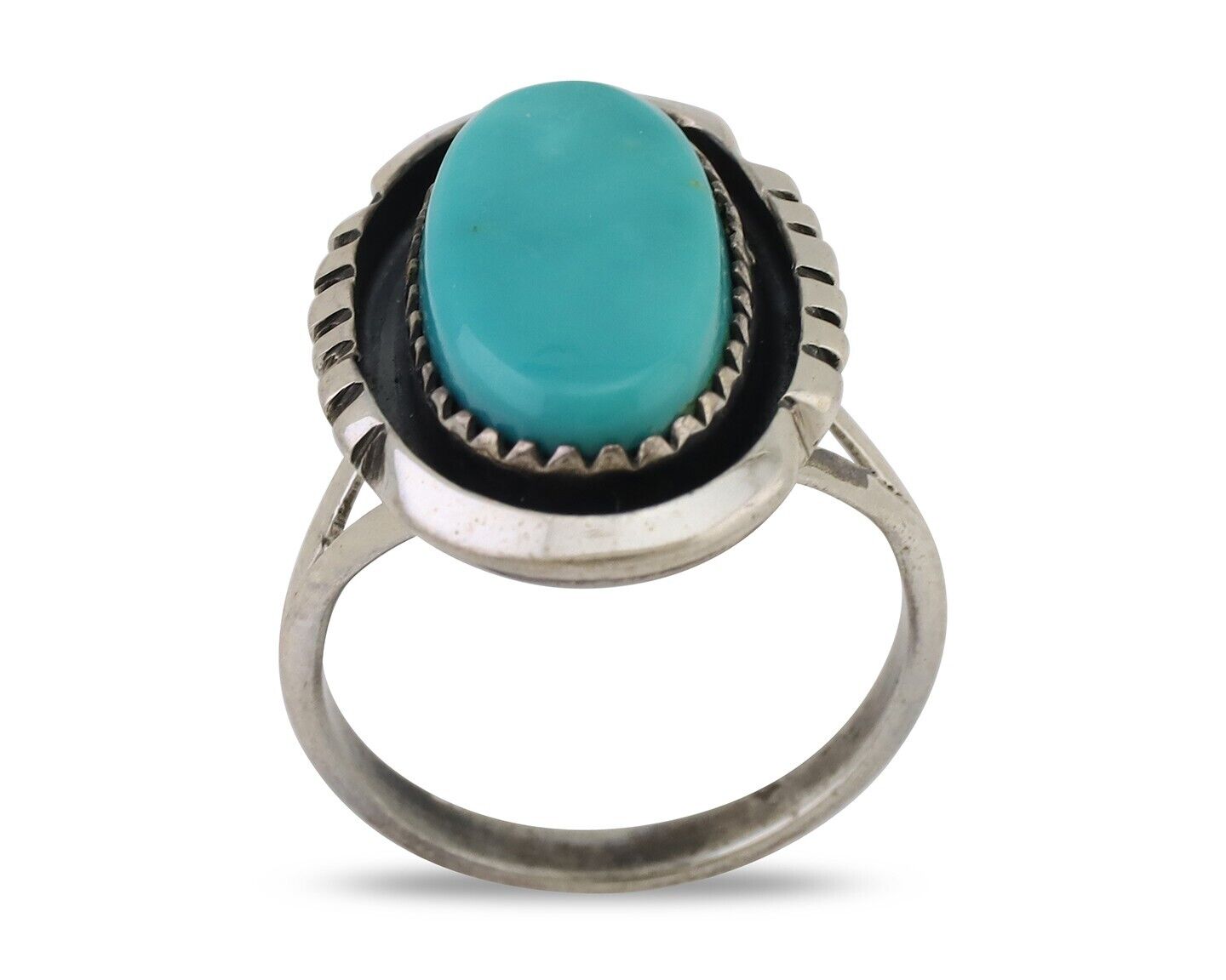 Navajo Hand Stamped Ring 925 Silver Natural Turquoise Native Artist C.80's