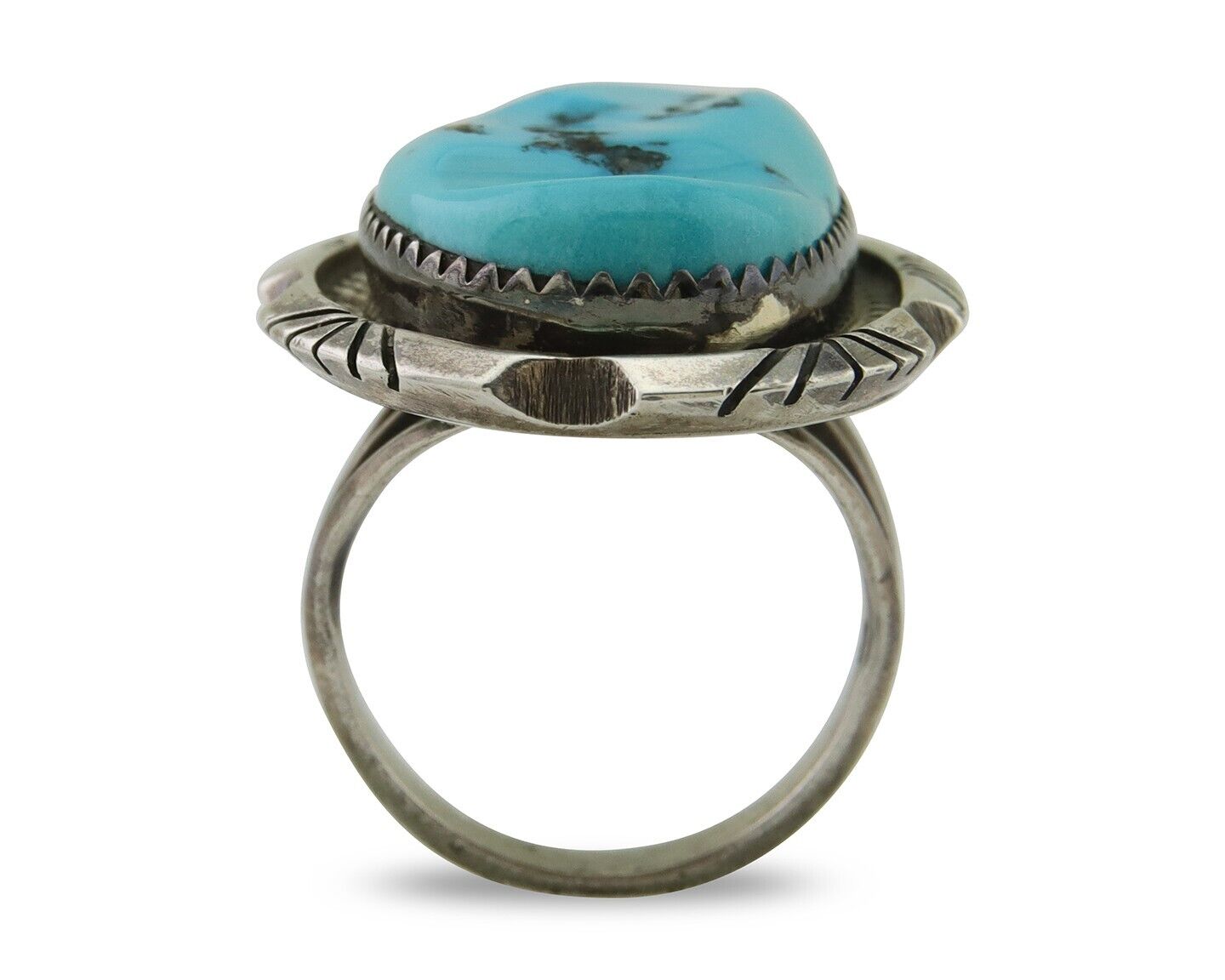 Navajo Ring 925 Silver Sleeping Beauty Turquoise Artist Siged Becenti C.80's