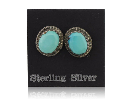 Navajo Earrings 925 Silver Natural Blue Turquoise Native American Artist C.80s