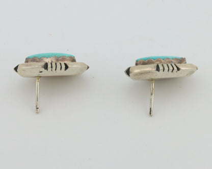 Navajo Earrings 925 Silver Natural Blue Turquoise Native American Artist C.80s