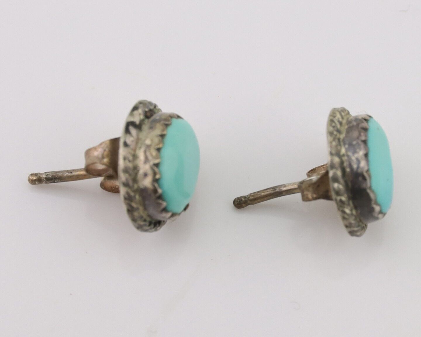 Navajo Earrings 925 Silver Natural Blue Turquoise Native American Artist C.80s