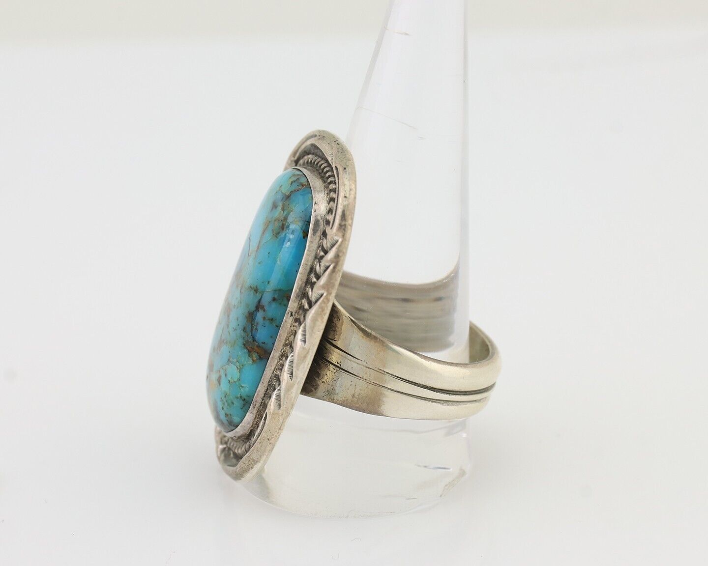 Mens Navajo Ring 925 Silver Diamond Turquoise Signed D C.80's Size 12.25