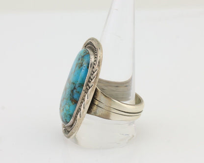 Mens Navajo Ring 925 Silver Diamond Turquoise Signed D C.80's Size 12.25