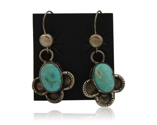 Navajo Earrings 925 Silver Natural Blue Turquoise Native American Artist C.80s