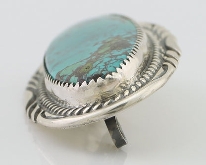 Navajo Pin Pendant 925 Silver Natural Spiderweb Turquoise Signed D C.80's