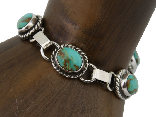 Navajo Bracelet 925 Silver Natural Blue Turquoise Native American Artist C.80's