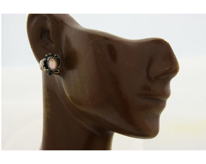 Navajo Earrings 925 Silver Handmade Natural Pink Mussel Native American Artist