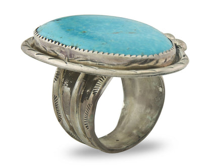 Vintage Navajo Ring 925 Sterling Turquoise Signed Richard Hoskie Size 10.75