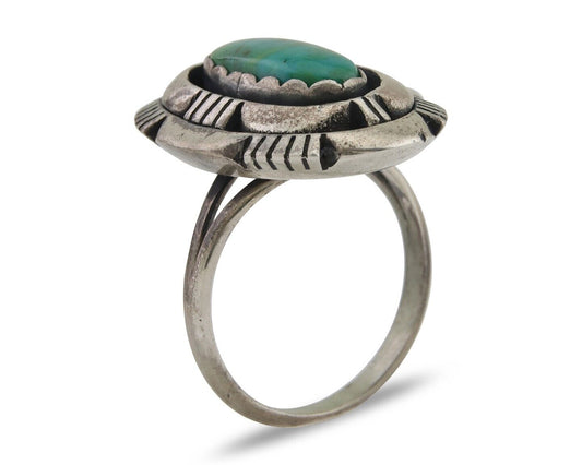 Navajo Ring 925 Silver Natural Turquoise Signed Leonard & Marian Nez C.80's