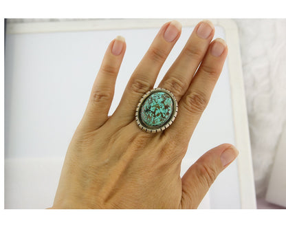 Vintage Navajo Ring 925 Sterling Silver Turquoise Signed Doug Zachary Size 9.25