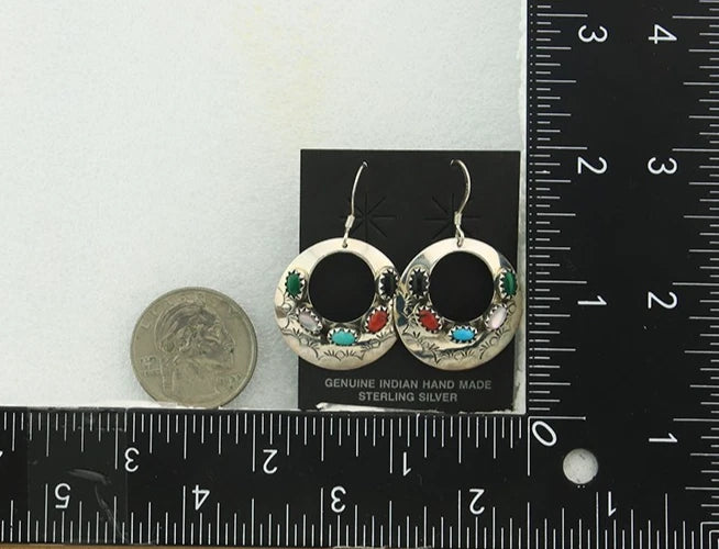 Navajo Dangle Earrings Sterling Silver Natural Gemstones Vintage Handmade