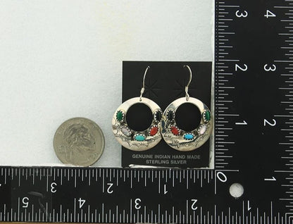 Navajo Dangle Earrings Sterling Silver Natural Gemstones Vintage Handmade