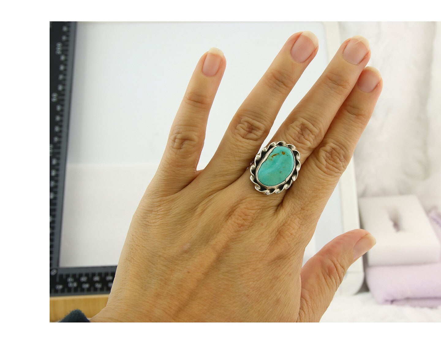 Vintage Navajo Ring 925 Sterling Natural Gemstone Native Artist Size 8.0