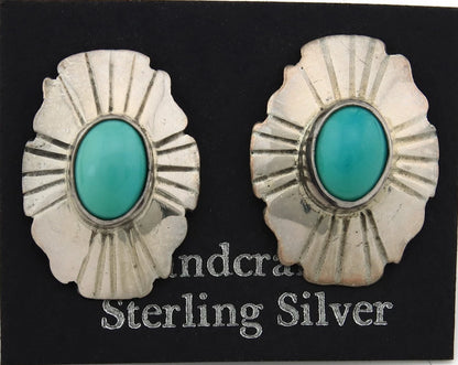 Navajo Concho Dangle Earrings Sterling Silver Natural Turquoise Vintage Handmade