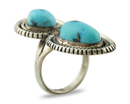 Vintage Navajo Ring Sterling Silver Turquoise Signed Tom Willeto Size 7.0