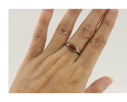 Navajo Handmade Ring 925 Silver Natural Mediterranean Coral Native Artist C.80's