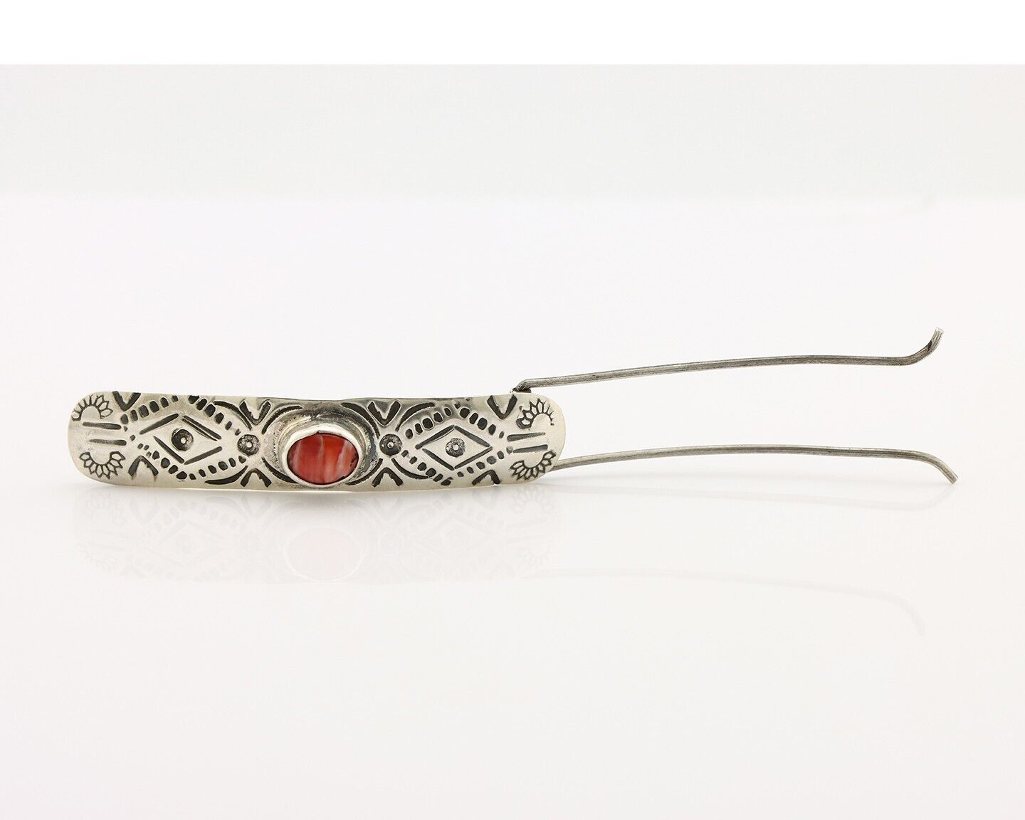 Women Navajo Hair Clip Barrette 925 Silver White Red Spiney Oyster Native Artist