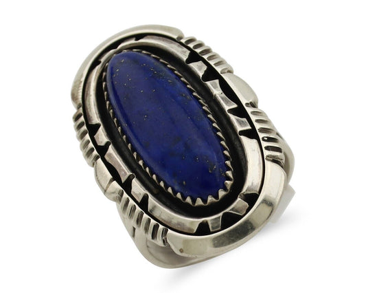 Navajo Ring 925 Silver Lapis Hand Stamped Signed William Denetdale C.80's