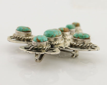 Navajo Pin Pendant 925 Silver Natural Spiderweb Turquoise Artist Signed Sun Set