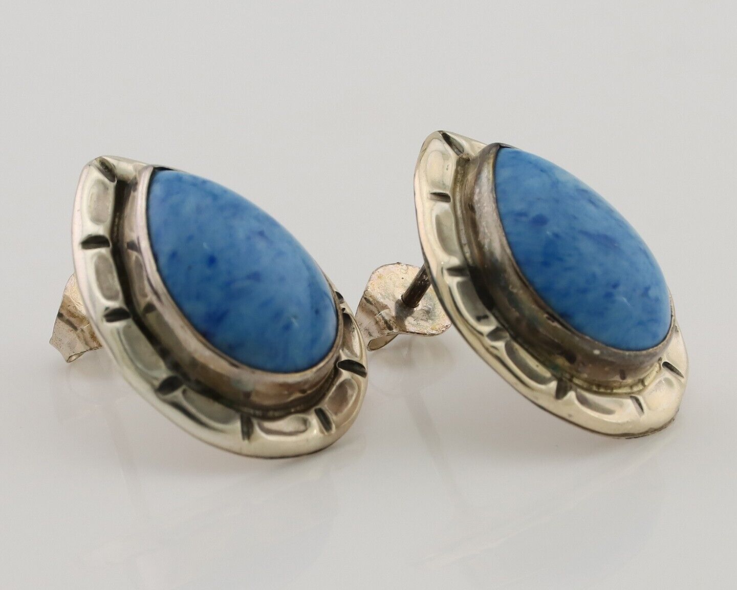 Navajo Earrings 925 Silver Natural Blue Lapis Native American Artist C.80's