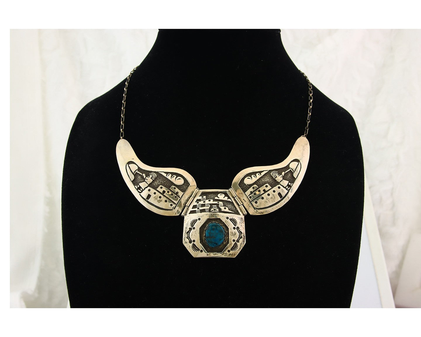 Navajo Necklace Sterling Silver Authentic Natural Turquoise Vintage Signed HY