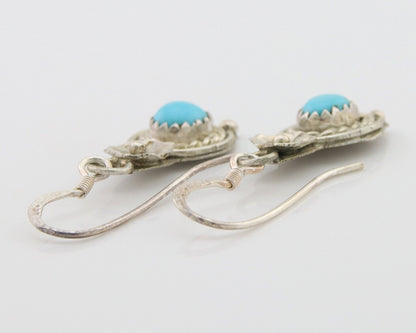 Navajo Dangle Earrings 925 Silver Natural Turquoise Artist Signed DB C.80's