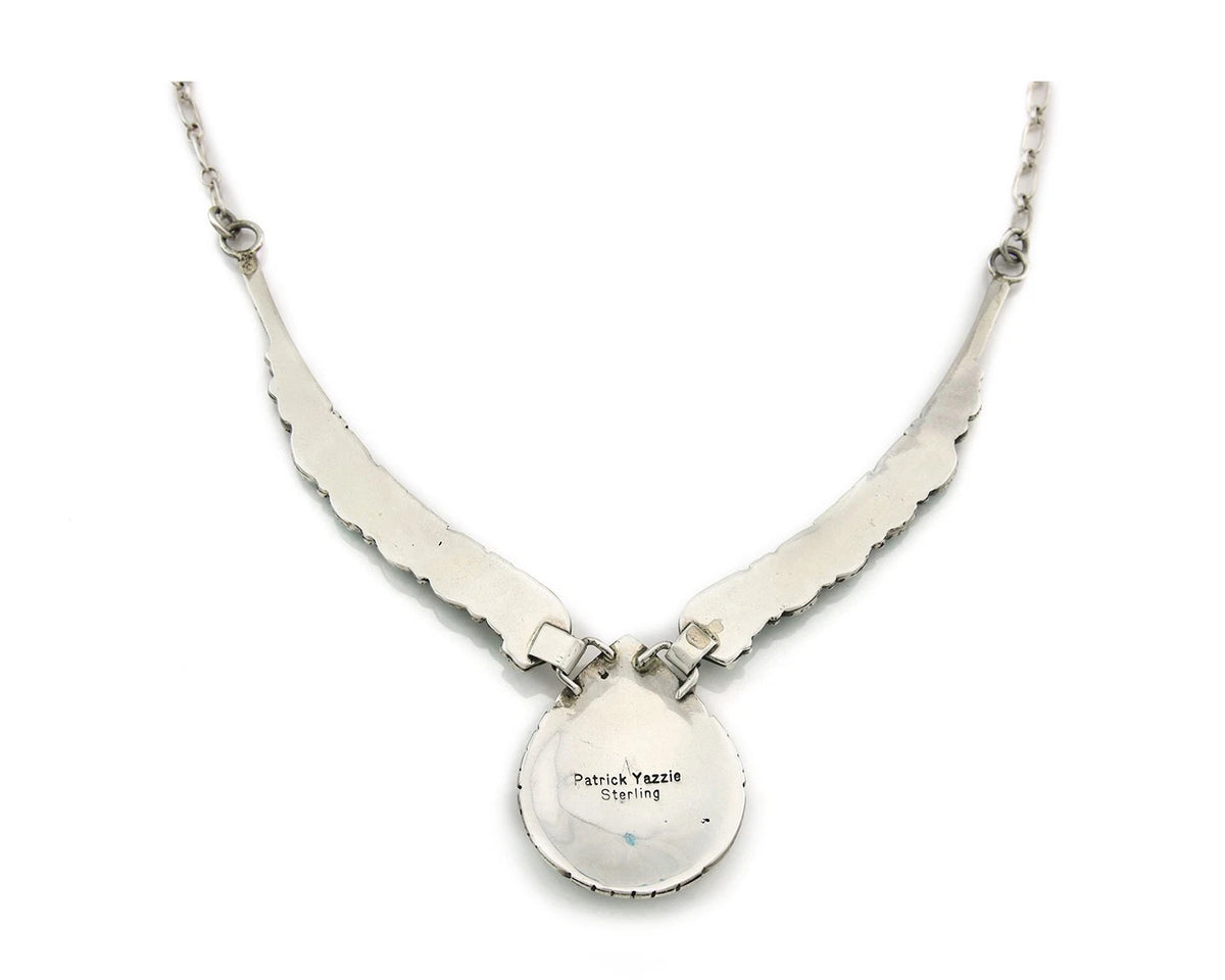 Navajo Necklace 925 Sterling Silver Natural Turquoise Signed Patrick Yazzie