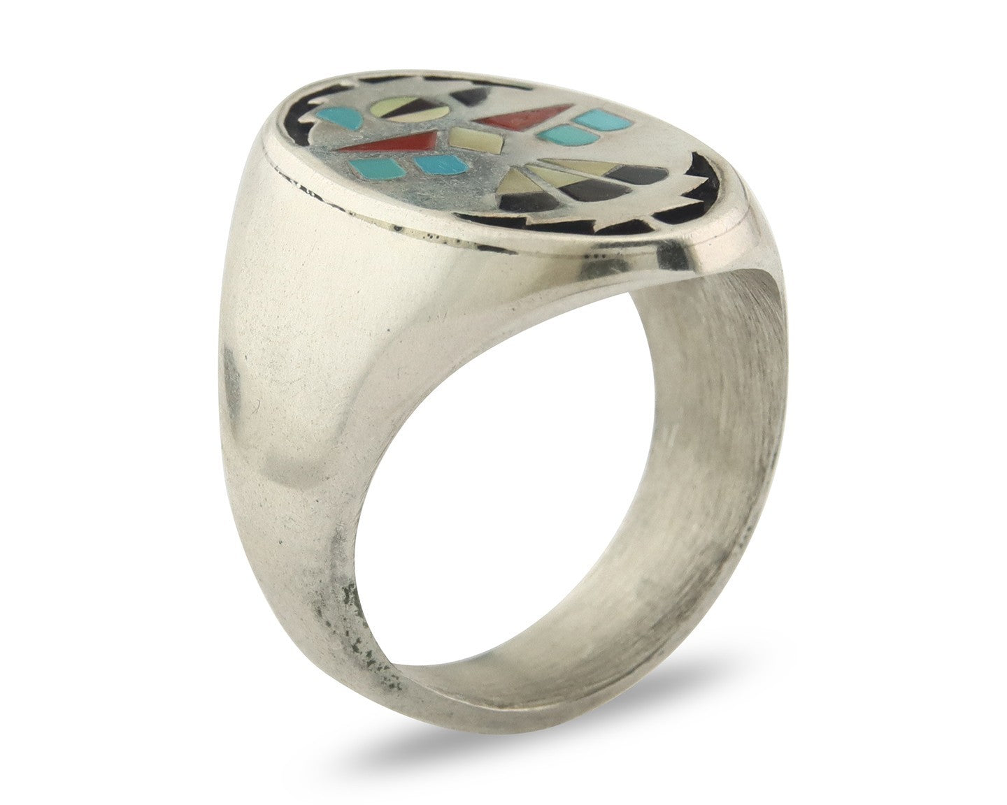 Vintage Zuni Ring Sterling Silver Authentic Gemstone Handmade Size 11.25