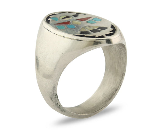 Vintage Zuni Ring Sterling Silver Authentic Gemstone Handmade Size 11.25