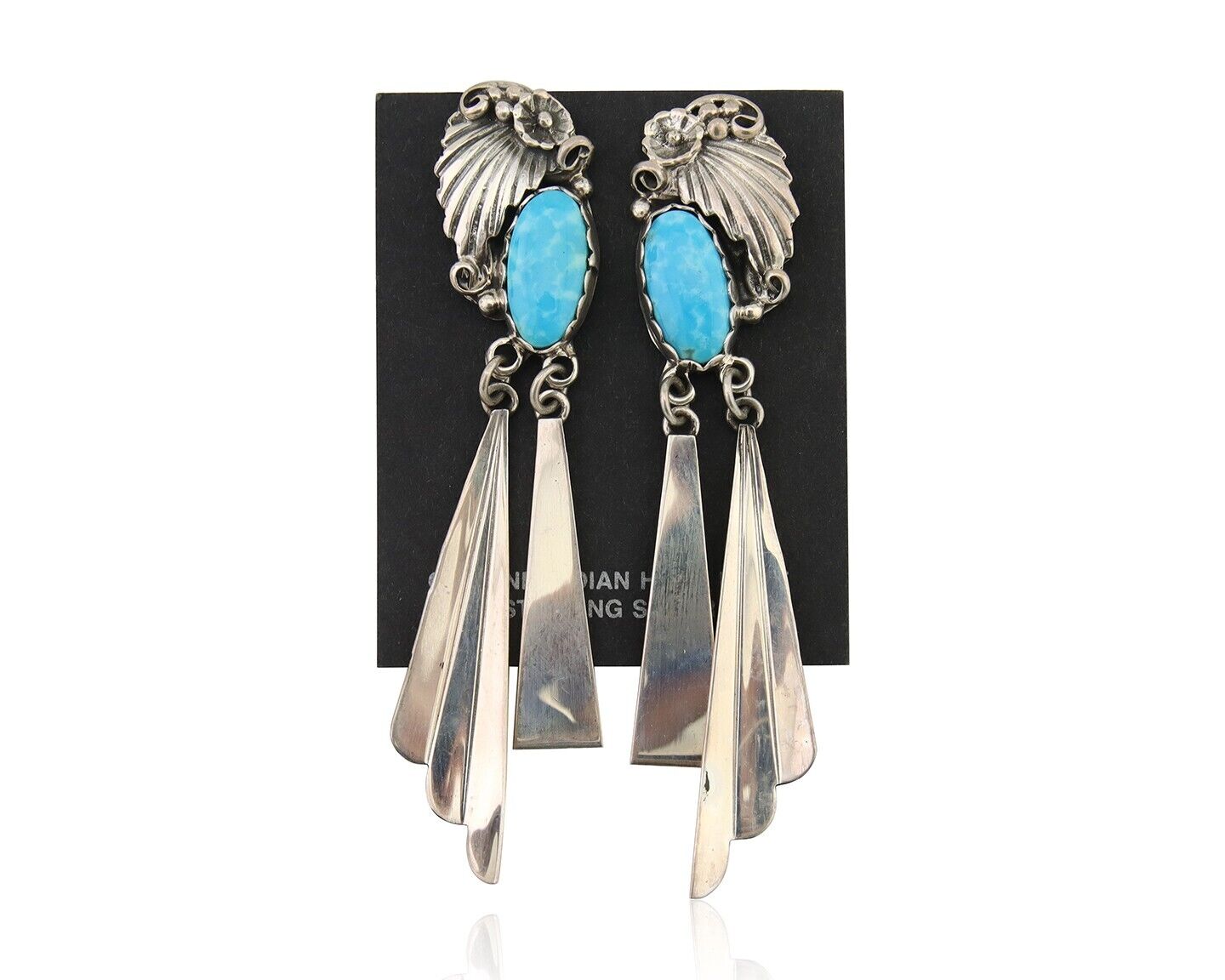 Navajo Dangle Earrings 925 Silver Natural Blue Turquoise Artist Signed M.S. C80s